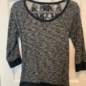 Express 3/4 Sleeve Black Sweatshirt Sweater with Lace Back- Size XS